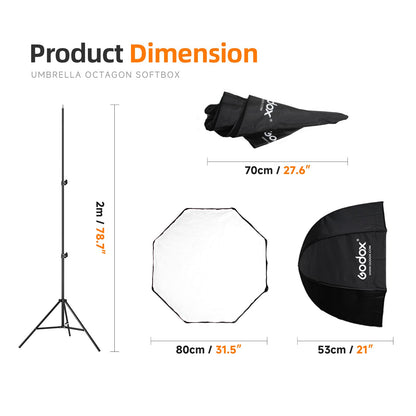 Godox Photo Studio 80cm 31.5in Portable Octagon Umbrella Softbox,190cm Light Stand with Hot Shoe Holder Bracket kit for Flash Speelidte