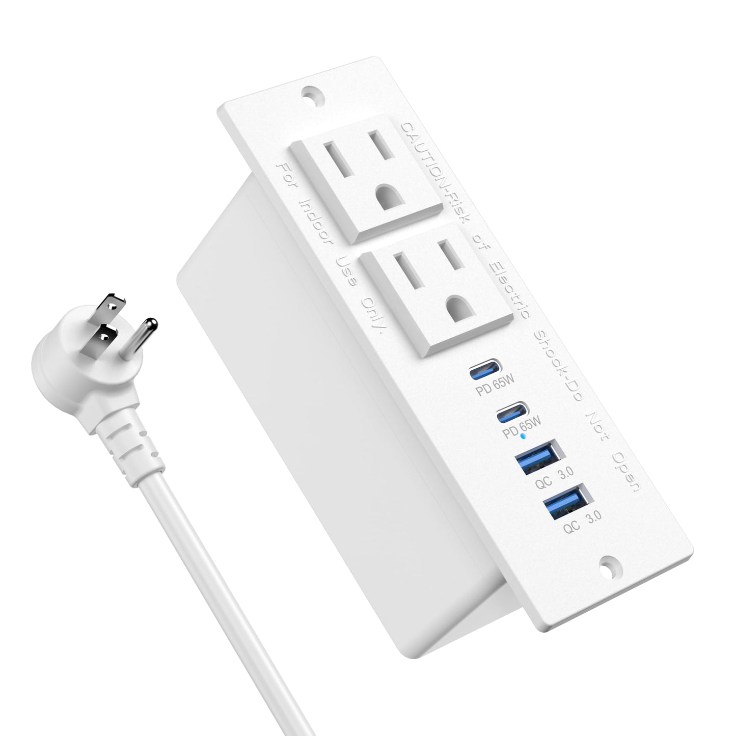 Regleta de Energía Oculta Empotrada para Muebles (Cable 6 Pies / Blanco)