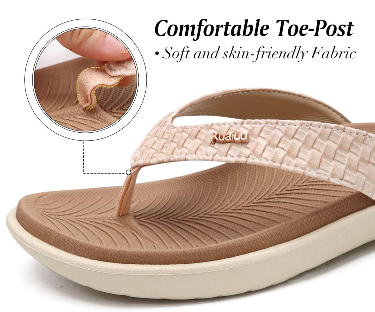 KuaiLu Flip Flops For Women Arch Support Ladies Yoga Mat Walking Cushion Sandals Slip On Indoor Outdoor Slippers Shoes Summer Outfits Beach Vacation Essentials Orthotic Sport Slides, Beige White 7
