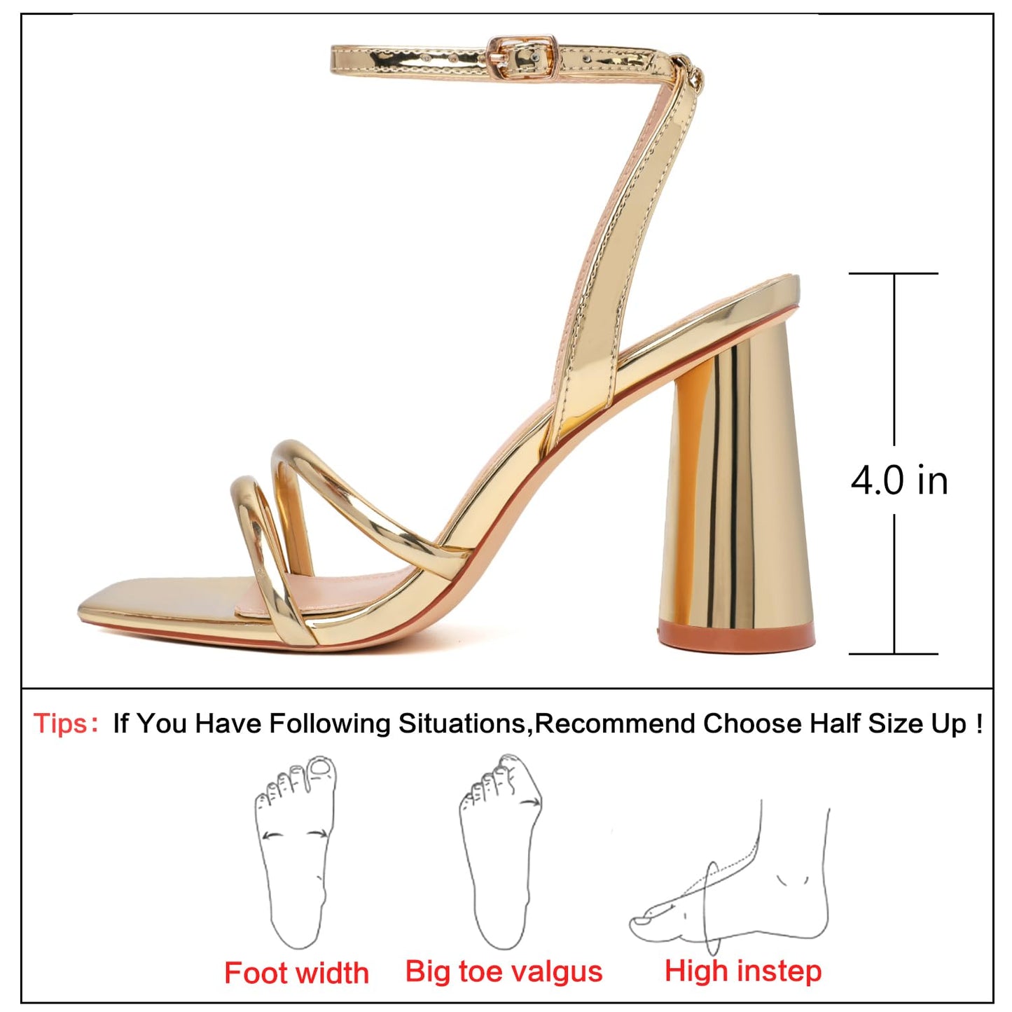 RIBONGZ Sandalias de Tacón Alto para Graduación (Talla 6 / Dorado)