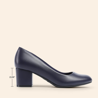 DREAM PAIRS Women's Pumps Low Chunky Block Heel Dress Shoes Closed Round Toe Comfortable Heels, Navy-Pu, SDPU2462W