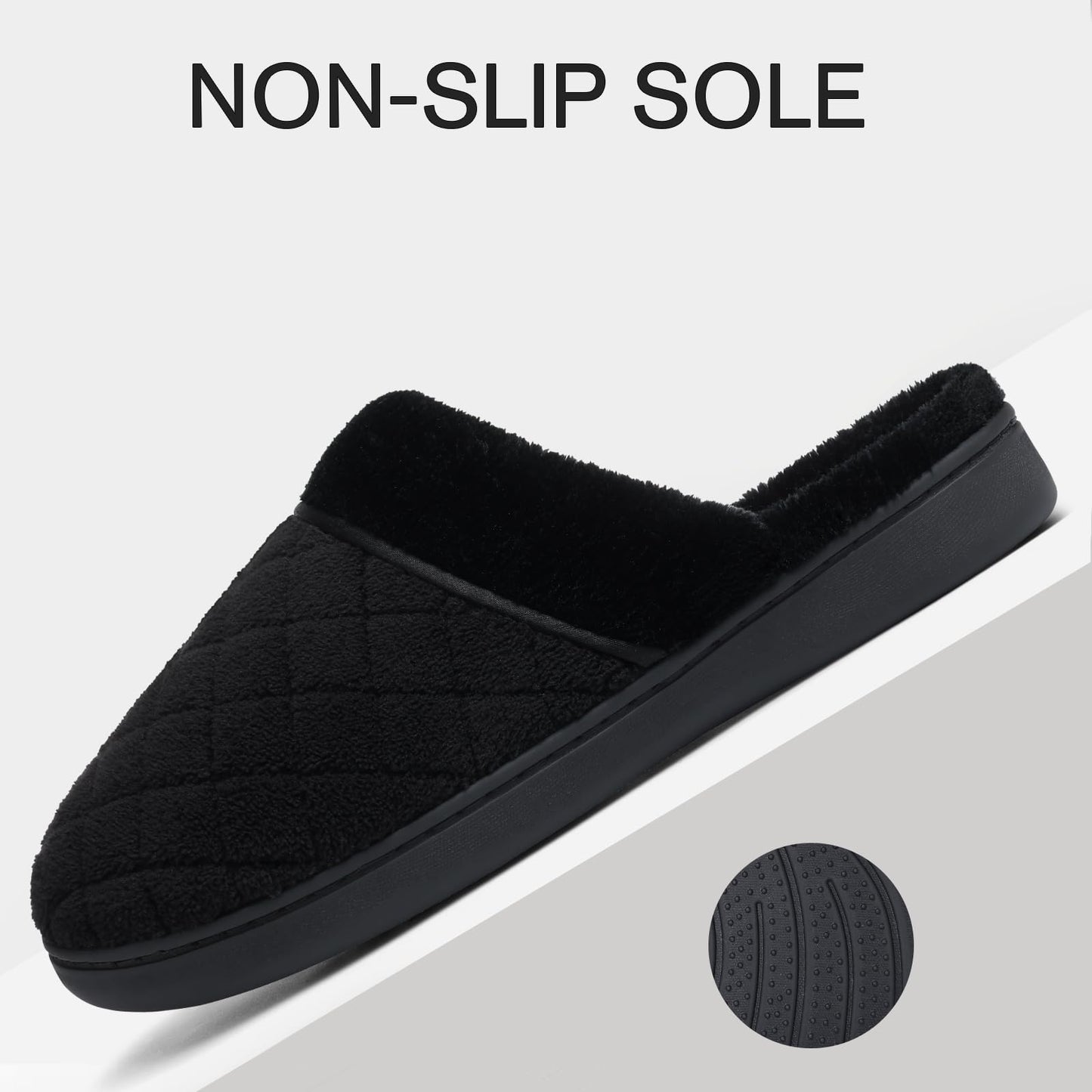 Litfun Unisex Wide House Slippers for Women Men Memory Foam Indoor Bedroom Shoes, Black 39