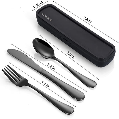 Juego de Utensilios de Viaje Portátiles de Acero Inoxidable (4 Piezas / Negro)