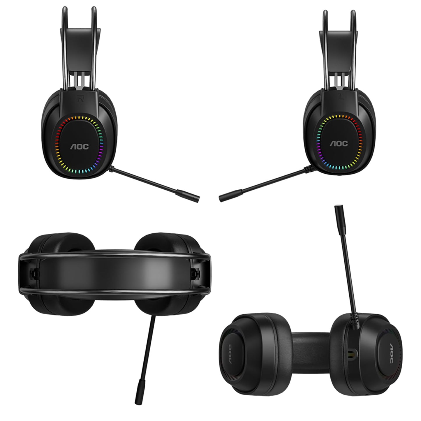 AOC Wired Gaming Headset with Mic, USB Gaming Headphone with Stereo Sound for PC/Laptop/PS4/PS5, 50mm Drivers RGB Corded Headphones for Game/Work/Music, ACG2500