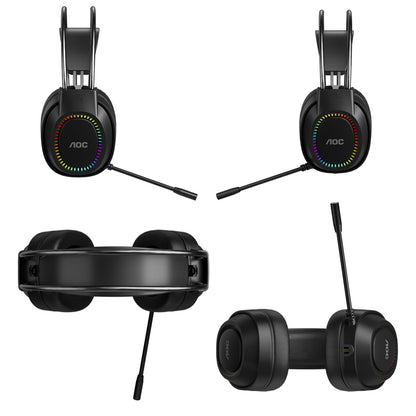 AOC Wired Gaming Headset with Mic, USB Gaming Headphone with Stereo Sound for PC/Laptop/PS4/PS5, 50mm Drivers RGB Corded Headphones for Game/Work/Music, ACG2500