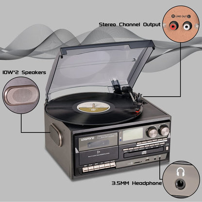 LoopTone Tocadiscos de Vinilo 10 en 1 (Negro-Gris)