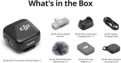 DJI Mic Mini (2 TX + 1 Mobile RX), Wireless Lavalier Microphone for iPhone 17/16/15 & Android/PC/Tablet, Plug-and-Play, 300m Transmission, Ultralight, Active Noise Cancelling, YouTube, Vlog, Streaming