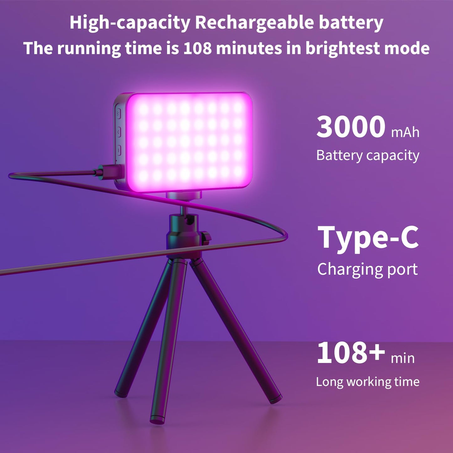 LUXCEO RGB Video Light, Portable LED Camera Light Panel, Dimmable 3000K-6000K CRI95+ Color LED Light with 3000mAh Rechargeable Battery, Pocket LED Photography Lights for Vlogging, Video Conference