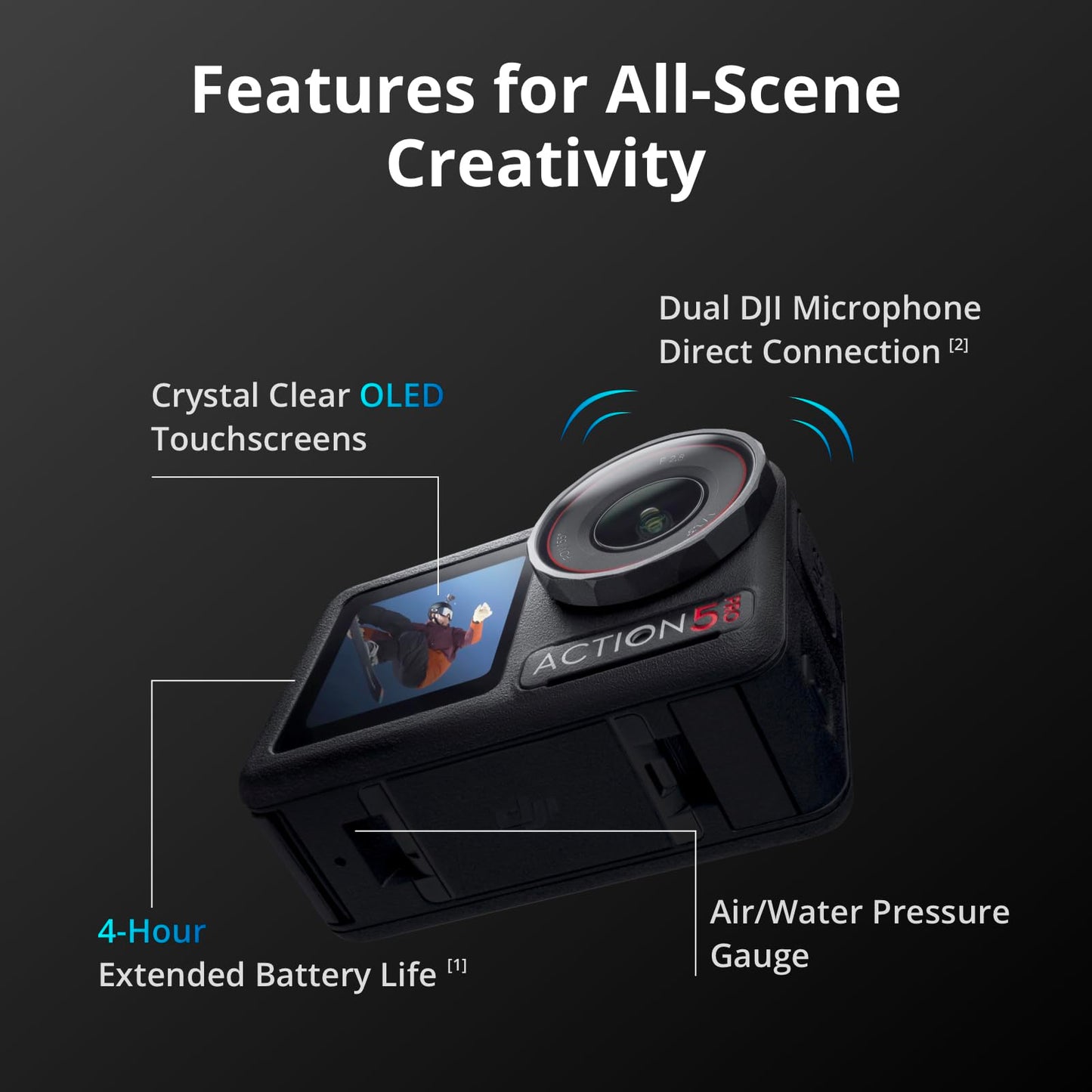DJI Osmo Action 5 Pro Standard Combo, Waterproof Action Camera with 1/1.3" Sensor, 4K/120fps Video, Subject Tracking, Stabilization, Dual OLED Touchscreens, 47GB Built-in Storage, Vlogging Camera