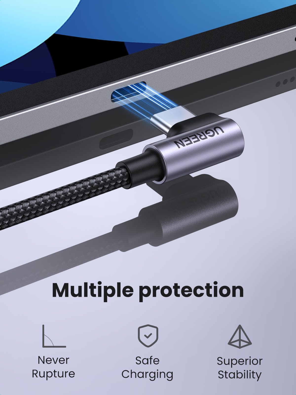 UGREEN Cable USB C en Ángulo Recto de 60W (3.3 pies)