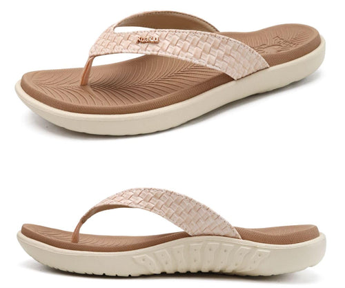KuaiLu Flip Flops For Women Arch Support Ladies Yoga Mat Walking Cushion Sandals Slip On Indoor Outdoor Slippers Shoes Summer Outfits Beach Vacation Essentials Orthotic Sport Slides, Beige White 7