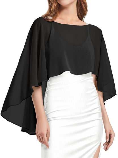 Capas y Mantones de Gasa para Vestido de Noche para Mujer (Negro)