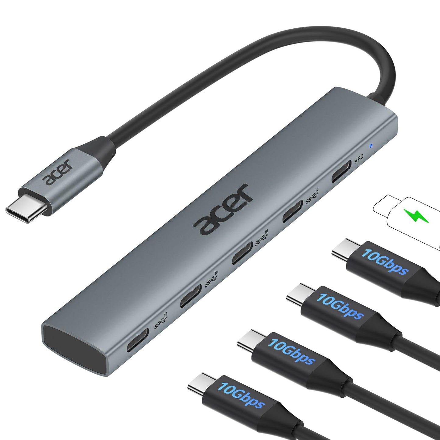 Acer Hub USB C Divisor de 10 Gbps (100W PD)