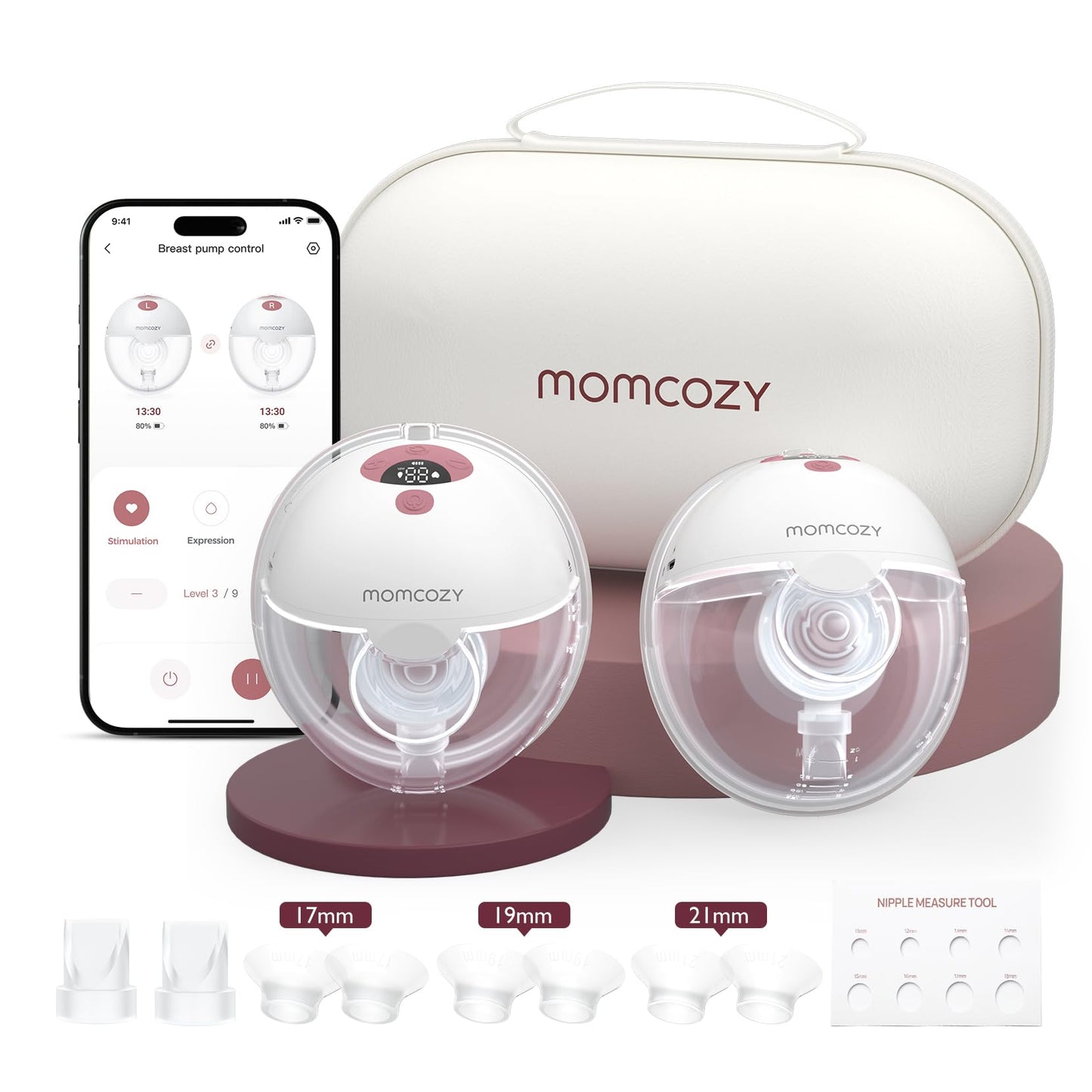 Momcozy M5 Extractor de Leche Portátil (Paquete de 2 / Rojo Acogedor)