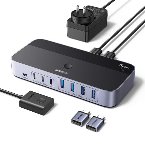 UGREEN Conmutador USB 3.0 de 2 Entradas y 7 Salidas