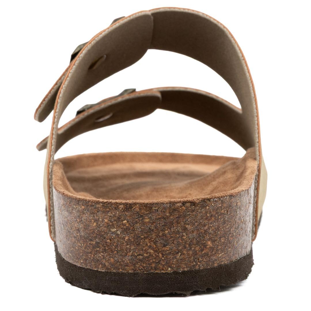 Nautica Men's Double Buckle Slide Sandals – Adjustable Strap Slip-On with Cushioned Footbed & Cork Sole for Comfort and Support-Triun-Light Tan-Size