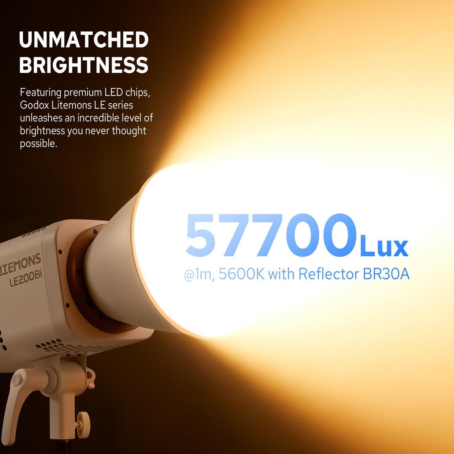 Godox Litemons LE200Bi Bicolor LED Video Light, 220W 57700Lux@1M CRI98+ Bowens Mount LED Light, Studio Bright with APP Control, 11 FX Effects, 0-100% Brightness(White)
