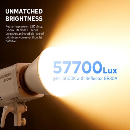 Godox Litemons LE200Bi Bicolor LED Video Light, 220W 57700Lux@1M CRI98+ Bowens Mount LED Light, Studio Bright with APP Control, 11 FX Effects, 0-100% Brightness(White)