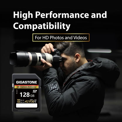 【5-Years Data Recovery】 GIGASTONE 128GB SD Card, 4K Camera Extreme, A2 V30 U3 C10 SDXC Memory Card High Speed, Compatible with Canon Kodak Olympus Digital Camera