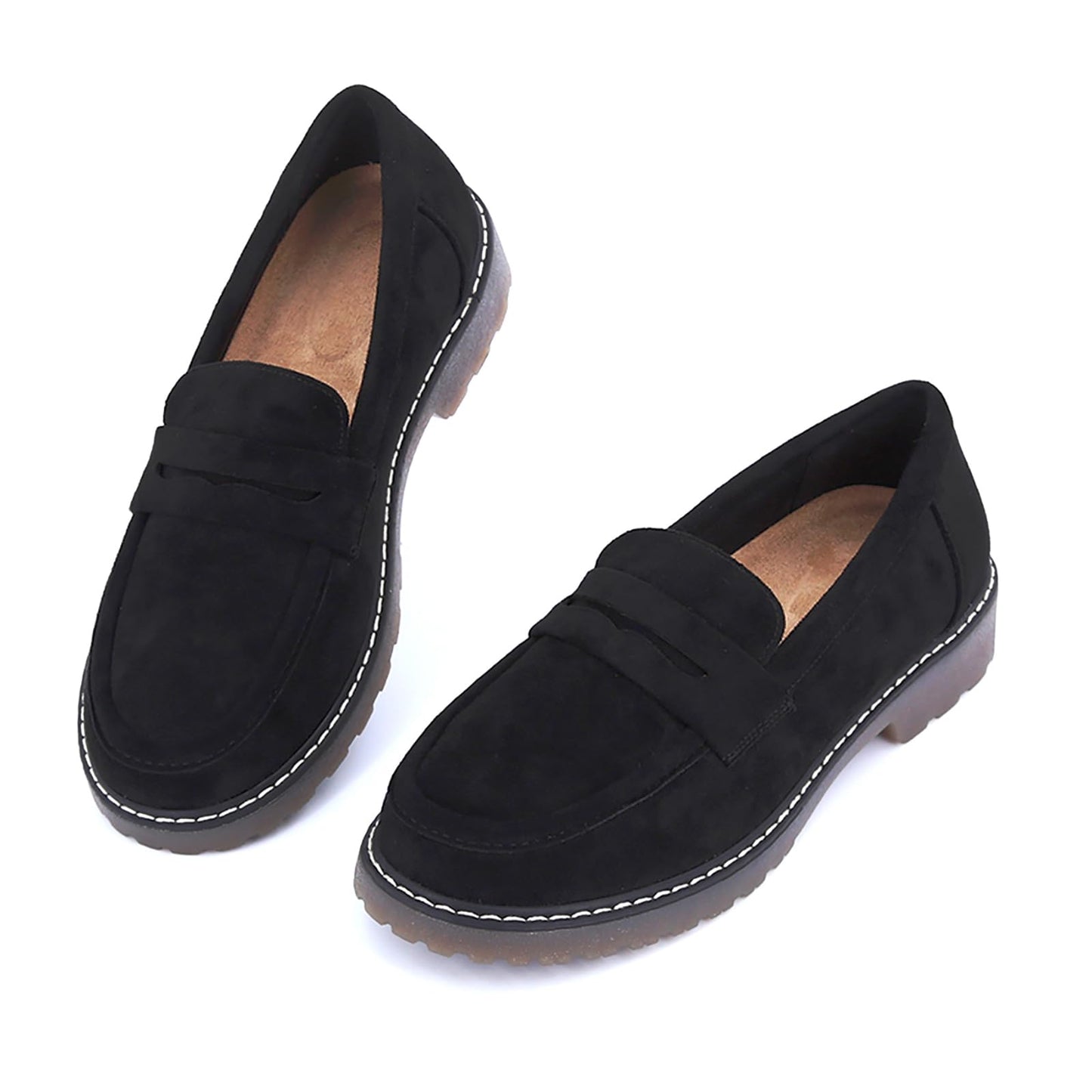 ANVANVZAI Women's Chunky Loafers, Platform Comfortable Slip-On Dressy Fashion Driving Moccasins Women Suede Black