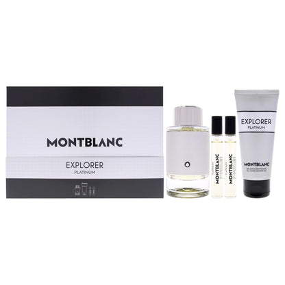 Mont Blanc Set de Regalo Explorer Platinum de 4 Piezas para Hombre (3.3 oz, 2 x 0.25 oz y 3.3 oz / EDP Spray)