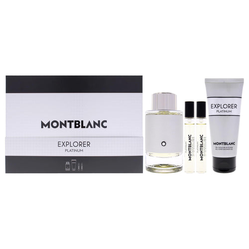 Mont Blanc Set de Regalo Explorer Platinum de 4 Piezas para Hombre (3.3 oz, 2 x 0.25 oz y 3.3 oz / EDP Spray)