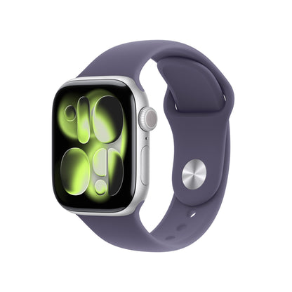 Apple Watch Series 11 [GPS 42mm] Smartwatch with Silver Aluminum Case with Purple Fog Sport Band - S/M. Sleep Score, Fitness Tracker, Health Monitoring, Always-On Display, Water Resistant