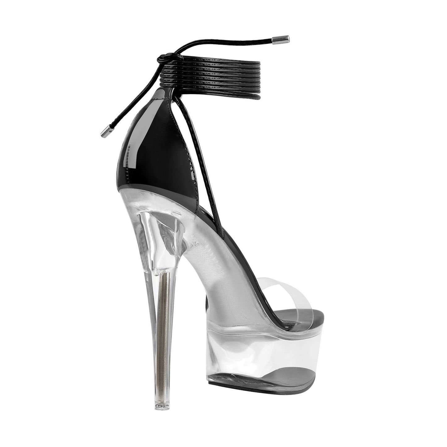 MissHeel Clear Platform Heels Dancer Sexy 6 inch Heels for Women Lace Up Platform Stiletto High Heels Black Clear Party Dancing