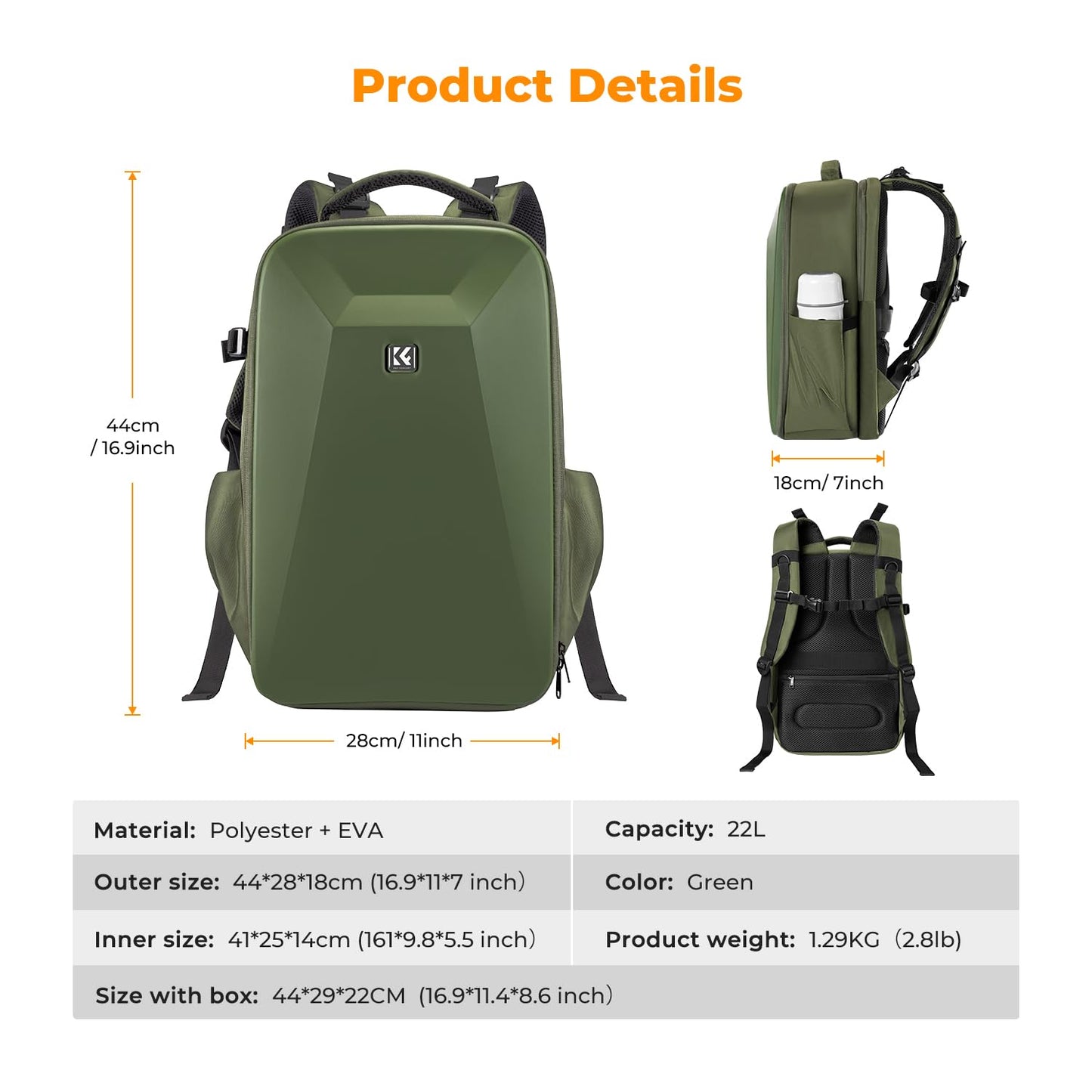 K&F CONCEPT Camera Backpack,Hardshell Photography DSLR Camera Bag with 15-15.6 Inch Laptop Compartment Hard Shell Camera Case Compatible with Canon/Nikon/Sony/DJI Mavic Drone