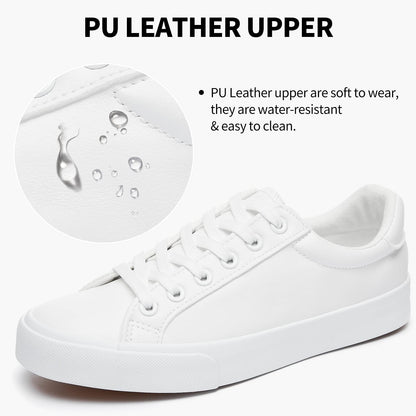 SERNIAL Women's White Tennis Shoes PU Leather Sneakers Casual Walking Shoes for Women(White, US7)