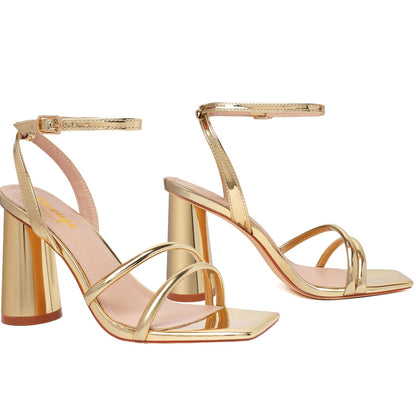 RIBONGZ Sandalias de Tacón Alto para Graduación (Talla 6 / Dorado)