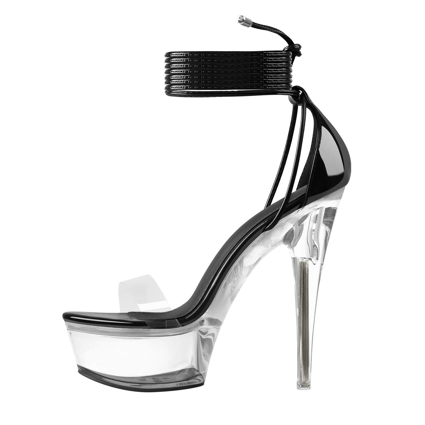 MissHeel Clear Platform Heels Dancer Sexy 6 inch Heels for Women Lace Up Platform Stiletto High Heels Black Clear Party Dancing