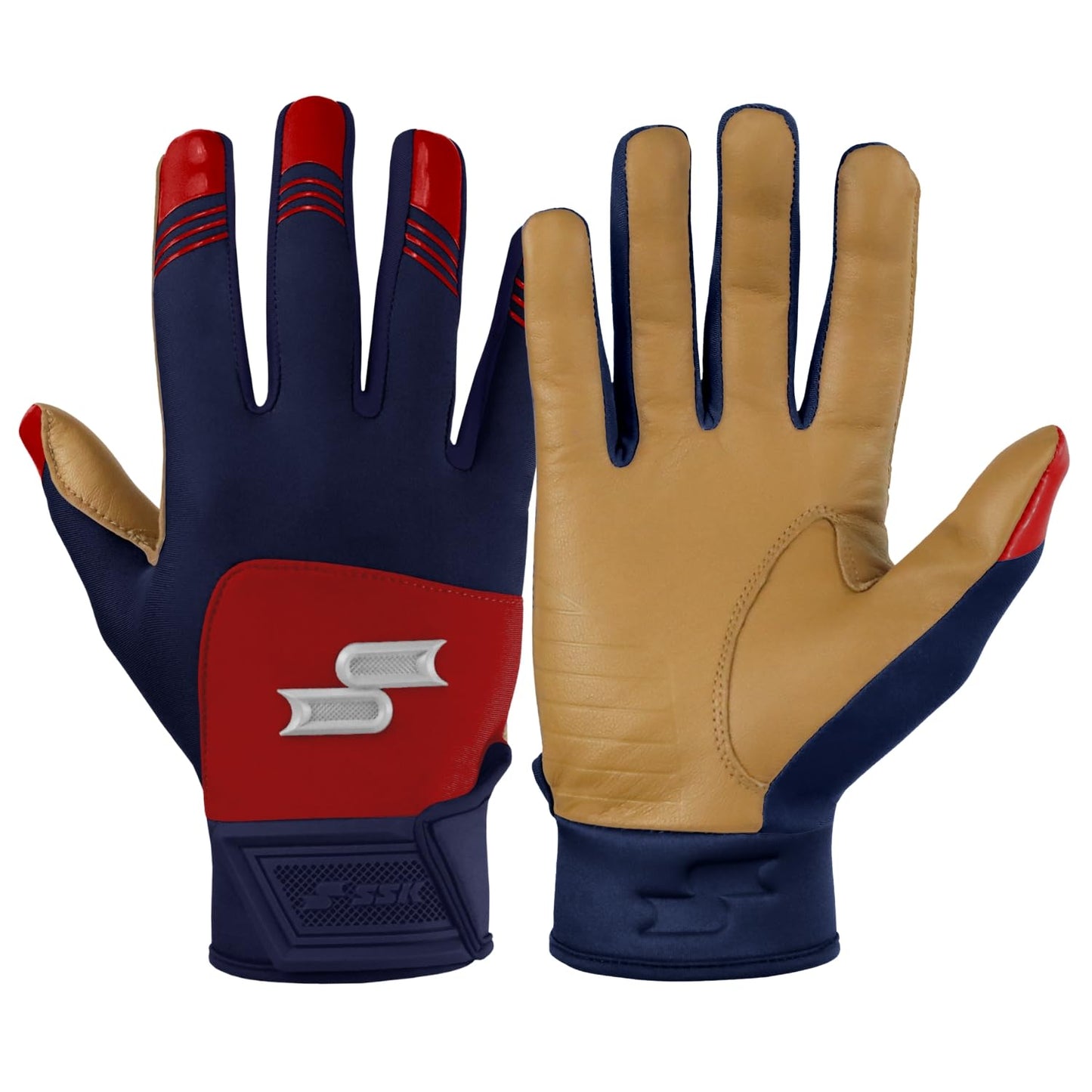 SSK X1 Color Rush Guantes de Bateo de Béisbol para Adultos (Talla XL / Azul Marino y Rojo)