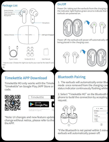 Timekettle M3 3 in 1 Language Translation Earbuds,43 Languages & 96 Accents, Offline Translator, No Subscription,Bluetooth,for Exploring Expat Life Freely, APP Compatible with iOS & Android,White