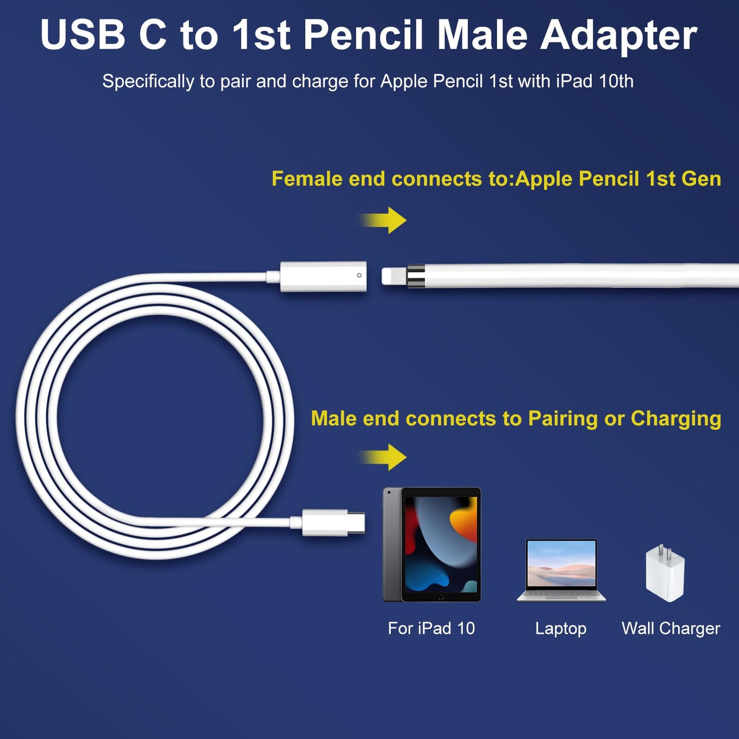 Cable Adaptador de Carga USB-C para Apple Pencil 1ª Generación (3.3 FT)