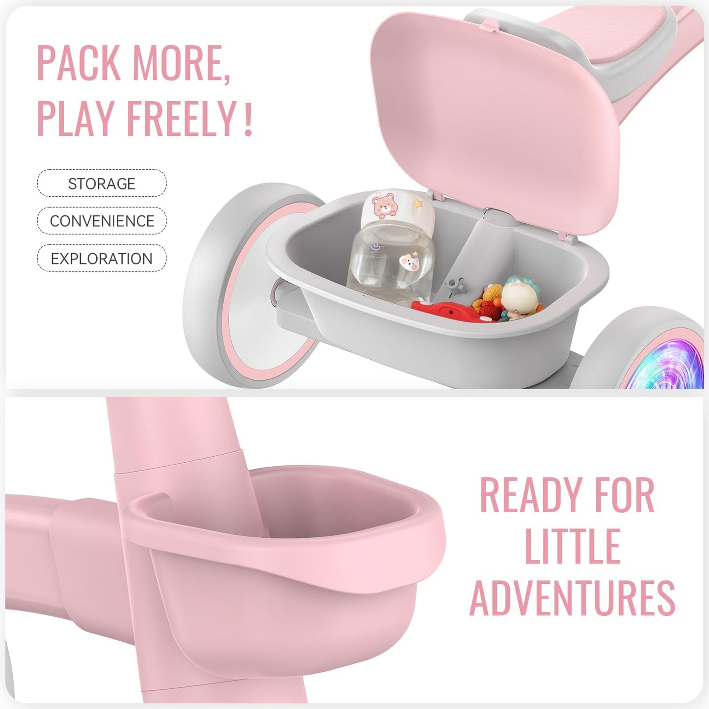 SEREED Triciclo para Niños Pequeños con Iluminación Colorida (Pink)