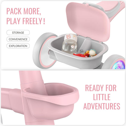 SEREED Triciclo para Niños Pequeños con Iluminación Colorida (Pink)