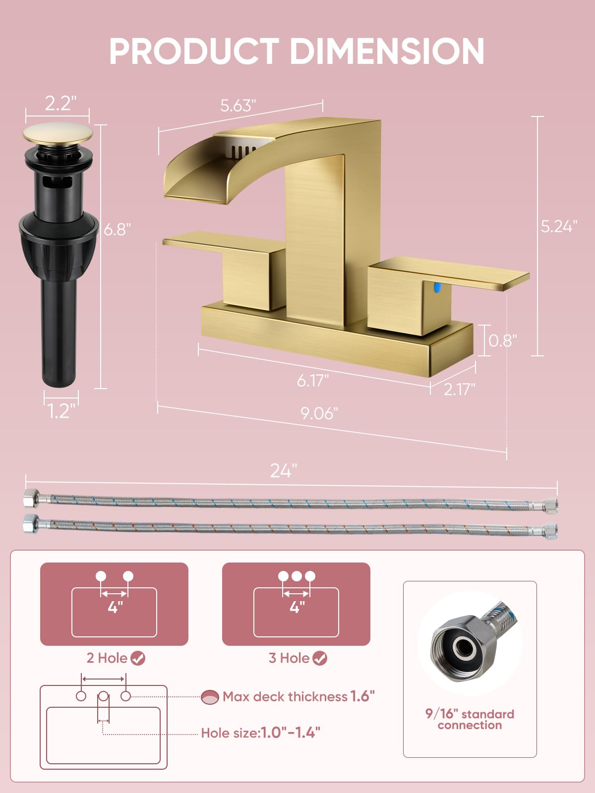 Cobbe Grifo de Cascada para Baño (Oro Cepillado)