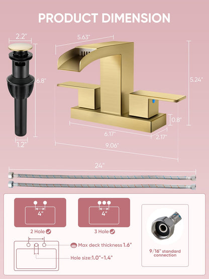 Cobbe Grifo de Cascada para Baño (Oro Cepillado)