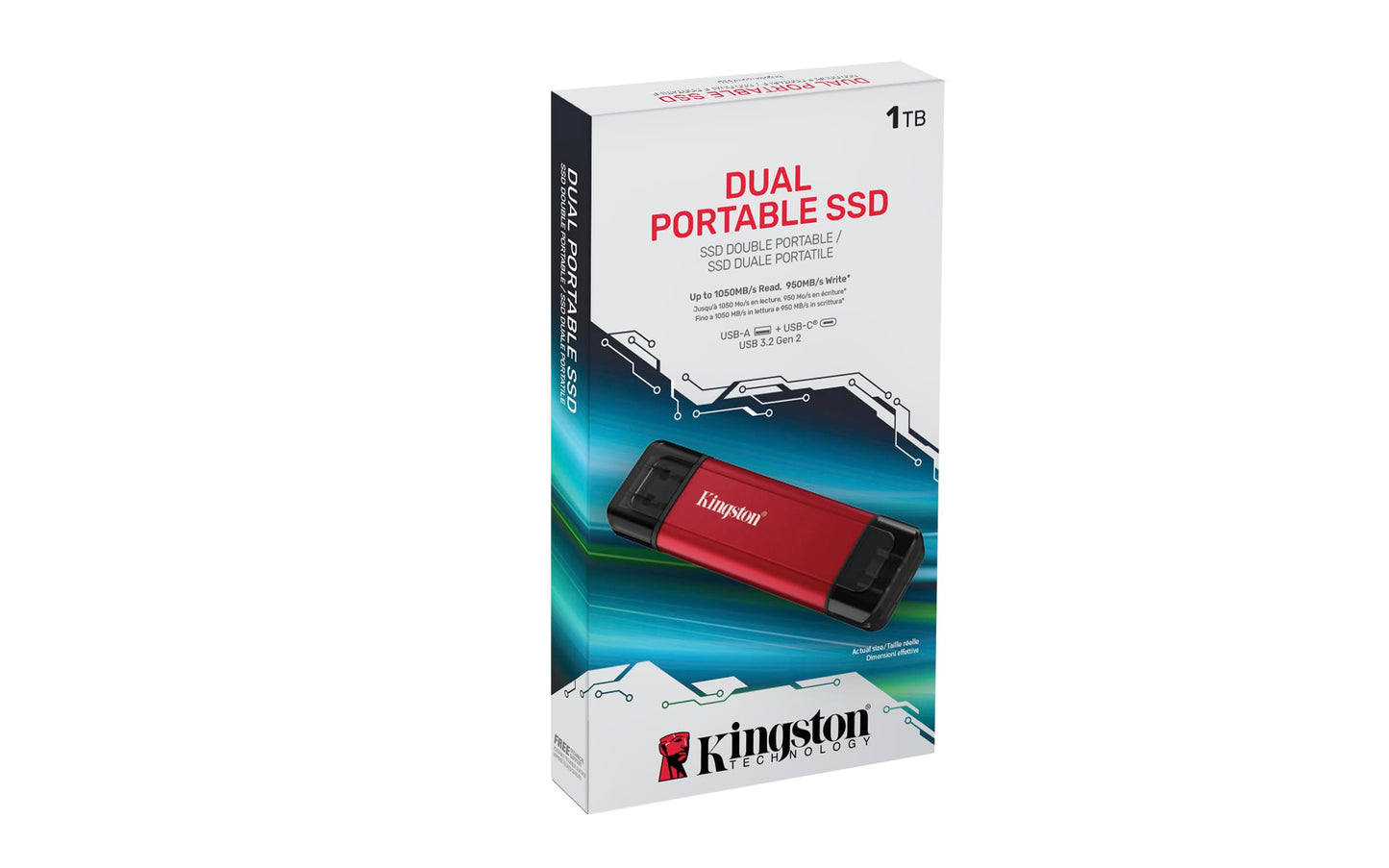 Kingston 1TB Dual USB-A/C Portable SSD | Up to 1050MB/s | USB 3.2 Gen 2 | SPSD/1TB