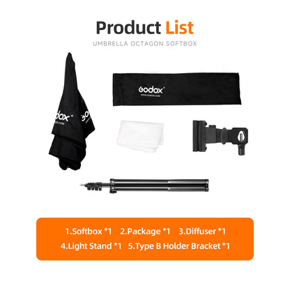 Godox Photo Studio 80cm 31.5in Portable Octagon Umbrella Softbox,190cm Light Stand with Hot Shoe Holder Bracket kit for Flash Speelidte