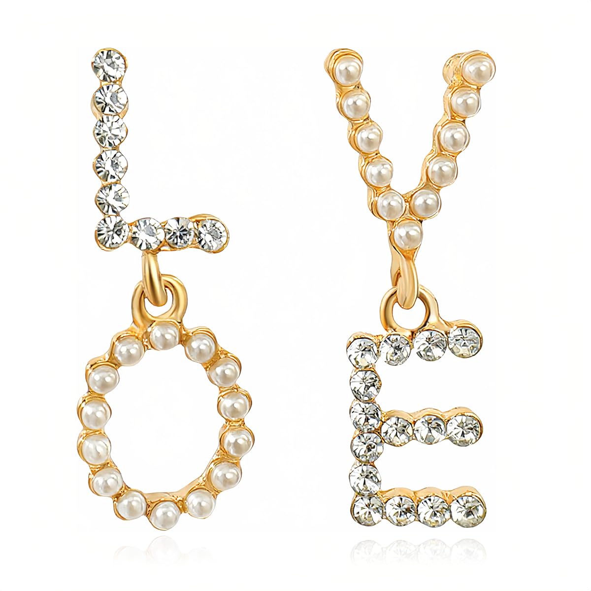 Cotsinyer Pendientes Colgantes Elegantes de Carta de Amor (Dorado y Blanco)