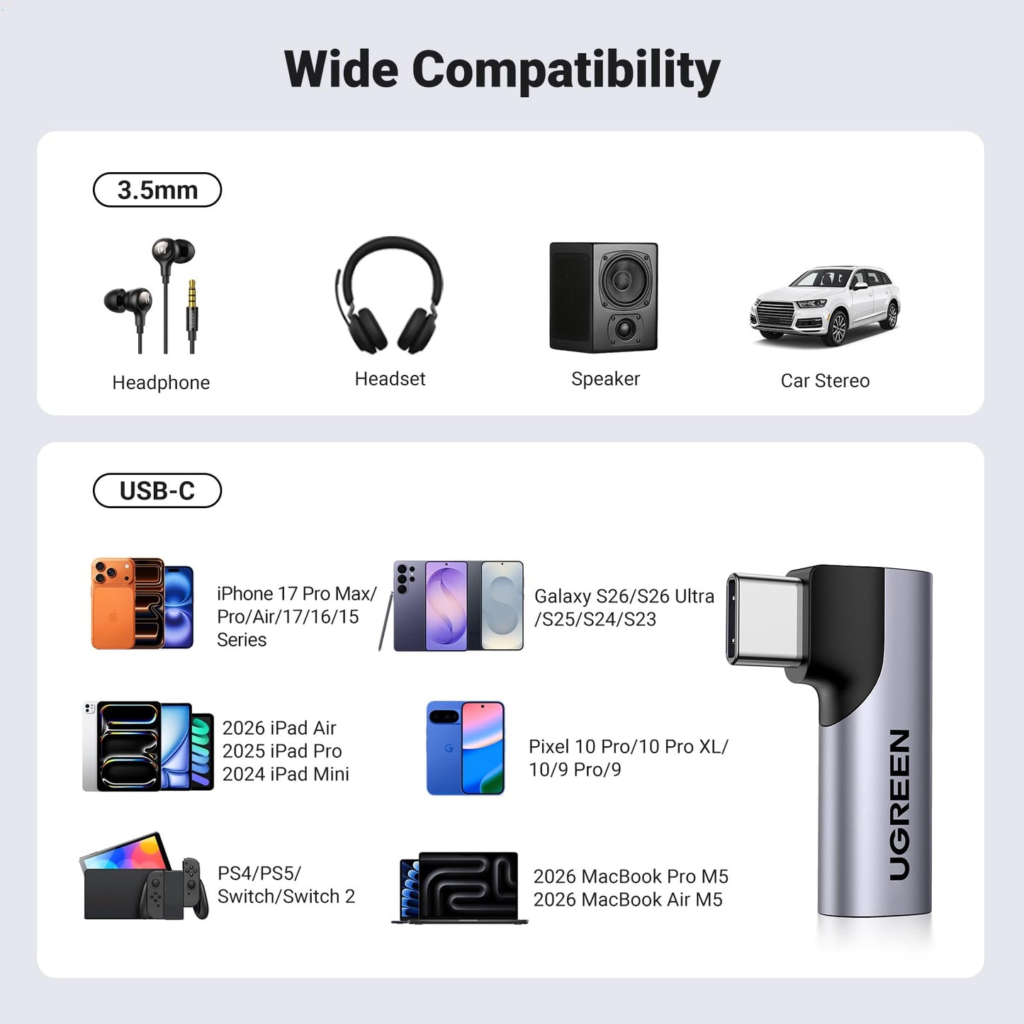 UGREEN Adaptador de Audio USB C a 3.5mm (Gris)