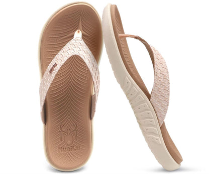 KuaiLu Flip Flops For Women Arch Support Ladies Yoga Mat Walking Cushion Sandals Slip On Indoor Outdoor Slippers Shoes Summer Outfits Beach Vacation Essentials Orthotic Sport Slides, Beige White 7