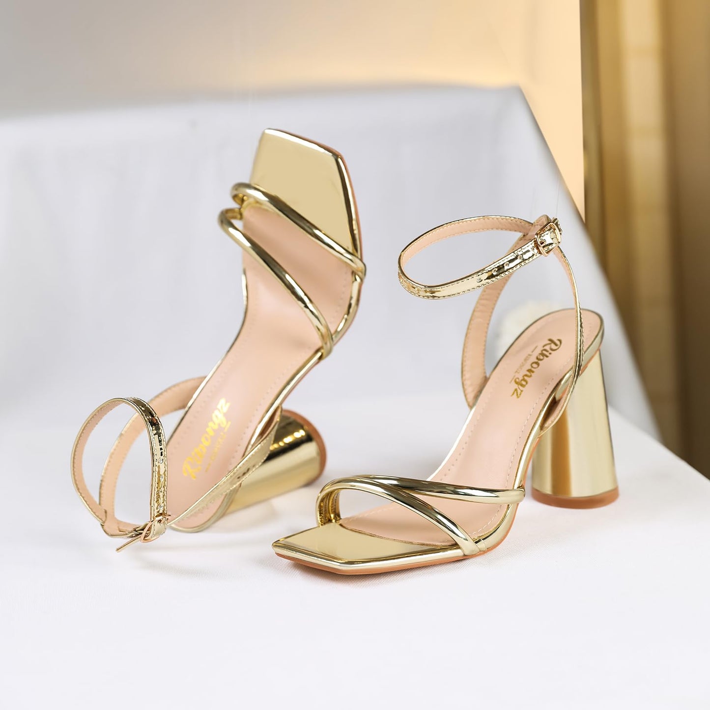 RIBONGZ Sandalias de Tacón Alto para Graduación (Talla 6 / Dorado)