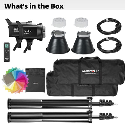 Godox SL60II-D LED Video Light Kit 2Pack Continuous Light Set, Square Grid Softbox,Light Stand, Remote Control & Honeycomb Grid for Studio Video Recording, Filming, Podcast (2PCS)