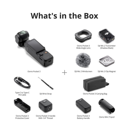 DJI Osmo Pocket 3 Creator Combo, 1'' CMOS, 4K Resolution/120fps Vlog Camera, 3-Axis Stabilization, Face/Object Tracking, Mic Included for Clear Sound, Digital Camera for YouTube