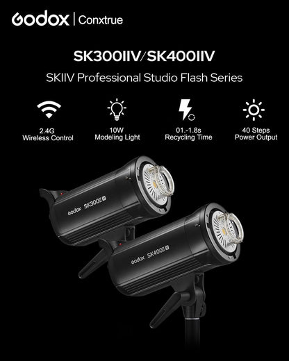 Godox SK300II-V SK300IIV 300Ws Photo Studio Strobe Flash Monolight Light with Reflector Kit, Bowens Mount, 10W LED Modeling Lamp for Studio, Shooting, Location, Portrait Photography 110~120V