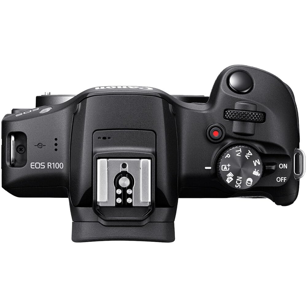 Canon EOS R100 Mirrorless Camera with RF-S 18-45mm f/4.5-6.3 is STM Lens | 24.1MP APS-C CMOS Sensor, Dual Pixel AF, Full HD Video | Compact RF Mount Camera for Beginners with Bag and 64GB Card