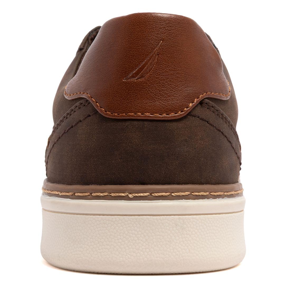 Nautica Men's Casual Lace-Up Shoe Classic Walking Tennis Court Fashion Sneakers - Kantor Dark Brown Size